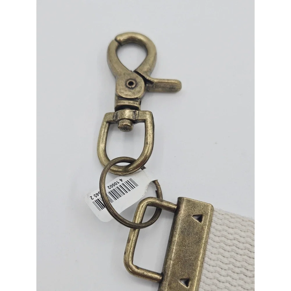 Altar'd State Blessed Canvas Wristlet Keychain Antique Brass Clasp Cream Black